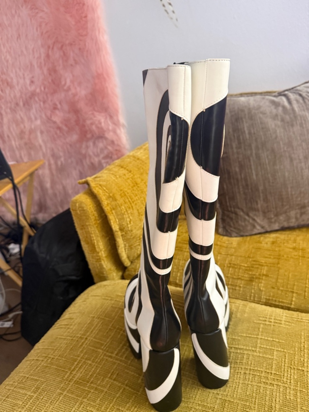 Black & White Swirl Platform Knee-High Boots - Women - Picture 7 of 7